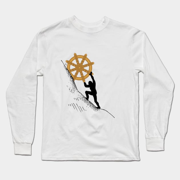 Sisyphus Rolling the Dharma Wheel Long Sleeve T-Shirt by neememes